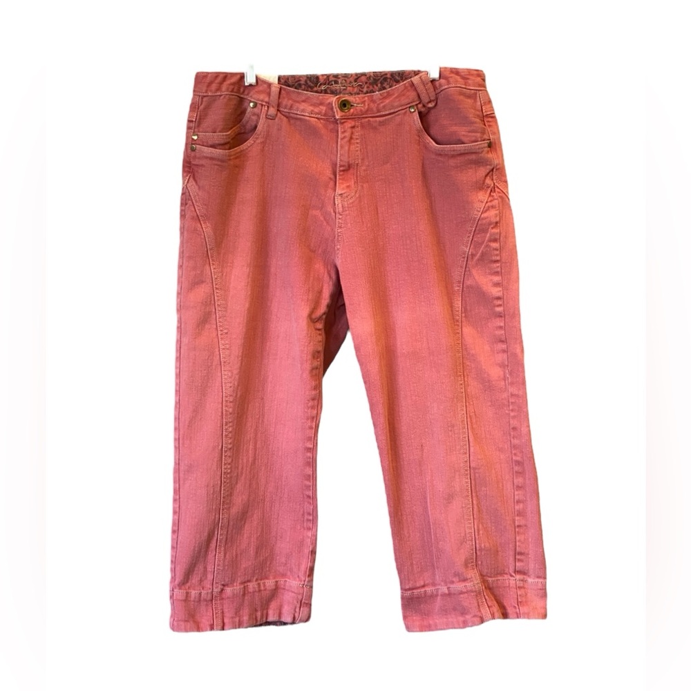 Cattiva Mid Rise Pink Red Denim Capri Pants